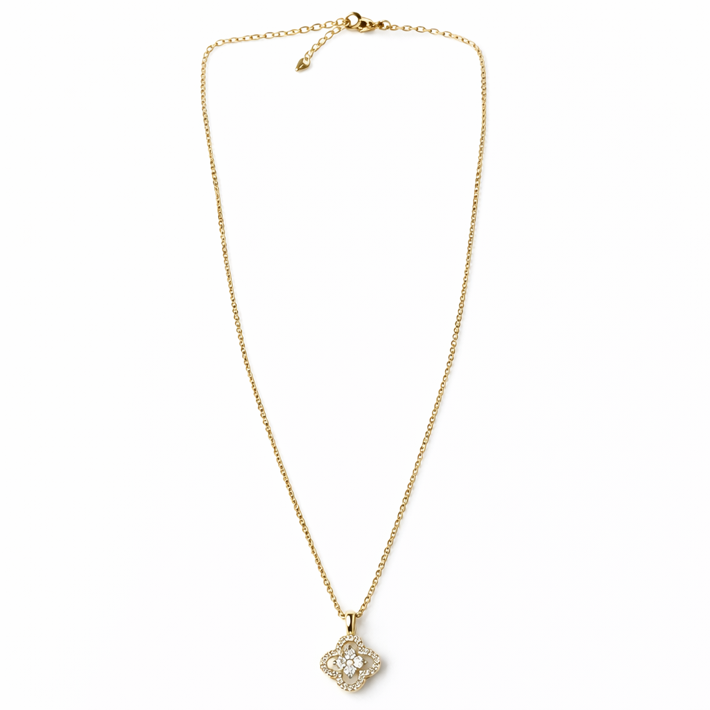 Flower Design American Diamond Gold Plated Anti-Tarnish Necklace