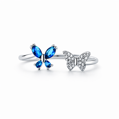 Blue Sapphire Cubic Zirconia American Diamond Silver Plated Adjustable Ring