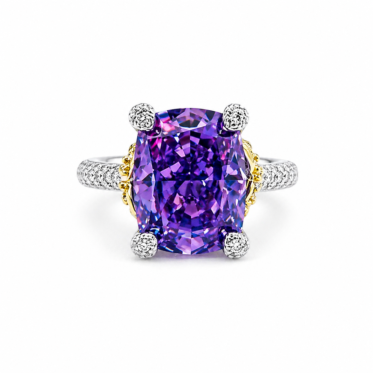 Purple Amethyst Cubic Zirconia Ice Cut American Diamond Gold/Silver Plated Adjustable Ring