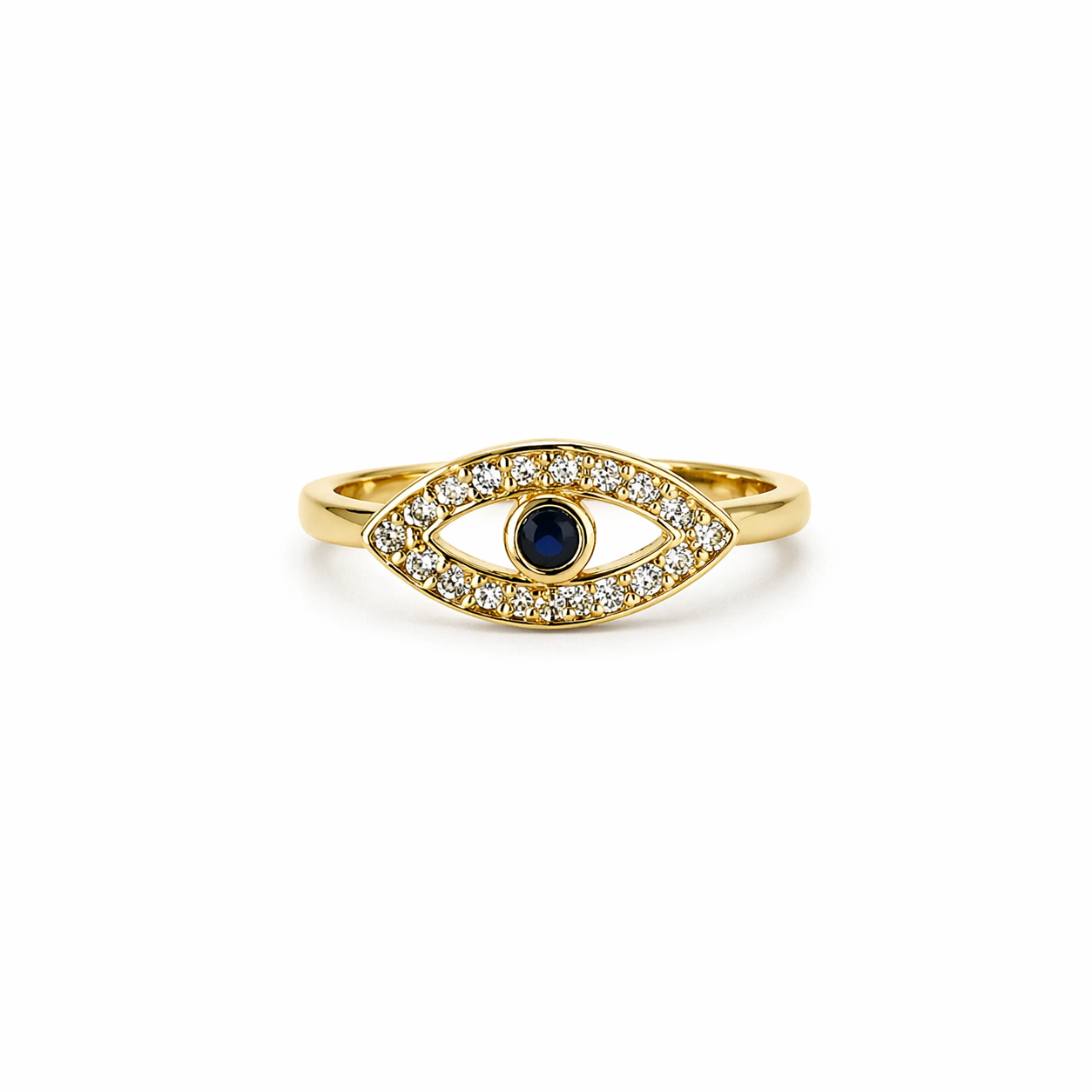 Evil Eye American Diamond Gold Plated Anti-Tarnish Adjustable Ring