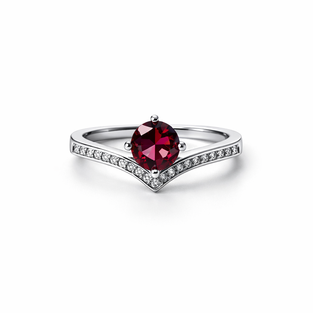 Red Ruby Cubic Zirconia American Diamond Silver Plated Adjustable Ring