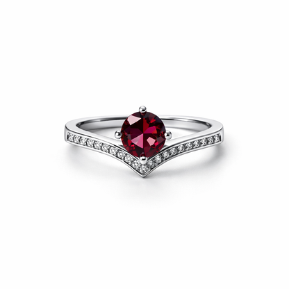 Red Ruby Cubic Zirconia American Diamond Silver Plated Adjustable Ring