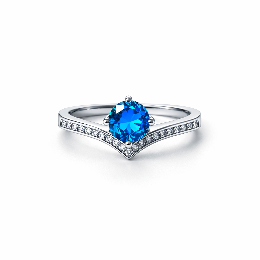 Aqua Blue Sapphire Cubic Zirconia American Diamond Silver Plated Adjustable Ring