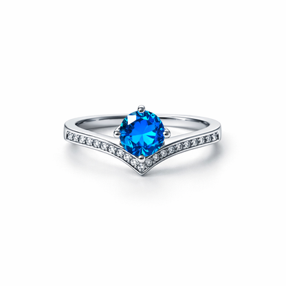Aqua Blue Sapphire Cubic Zirconia American Diamond Silver Plated Adjustable Ring