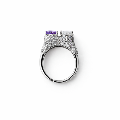 Light Purple Amethyst & Solitaire Cubic Zirconia Ice Cut American Diamond Silver Plated Adjustable Ring