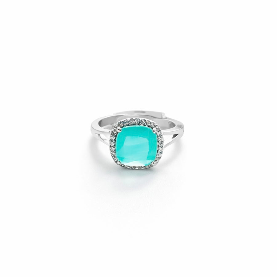 Mint Green Topaz Cubic Zirconia American Diamond Silver Plated Adjustable Ring
