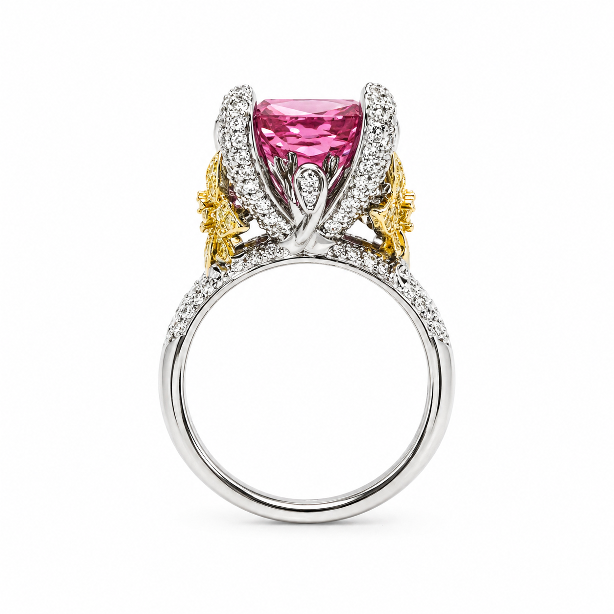 Pink Topaz Cubic Zirconia Ice Cut American Diamond Gold/Silver Plated Adjustable Ring