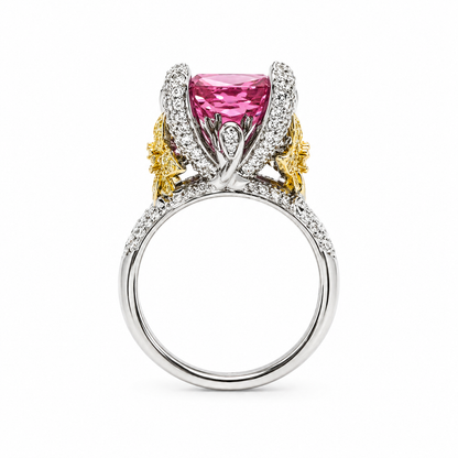 Pink Topaz Cubic Zirconia Ice Cut American Diamond Gold/Silver Plated Adjustable Ring
