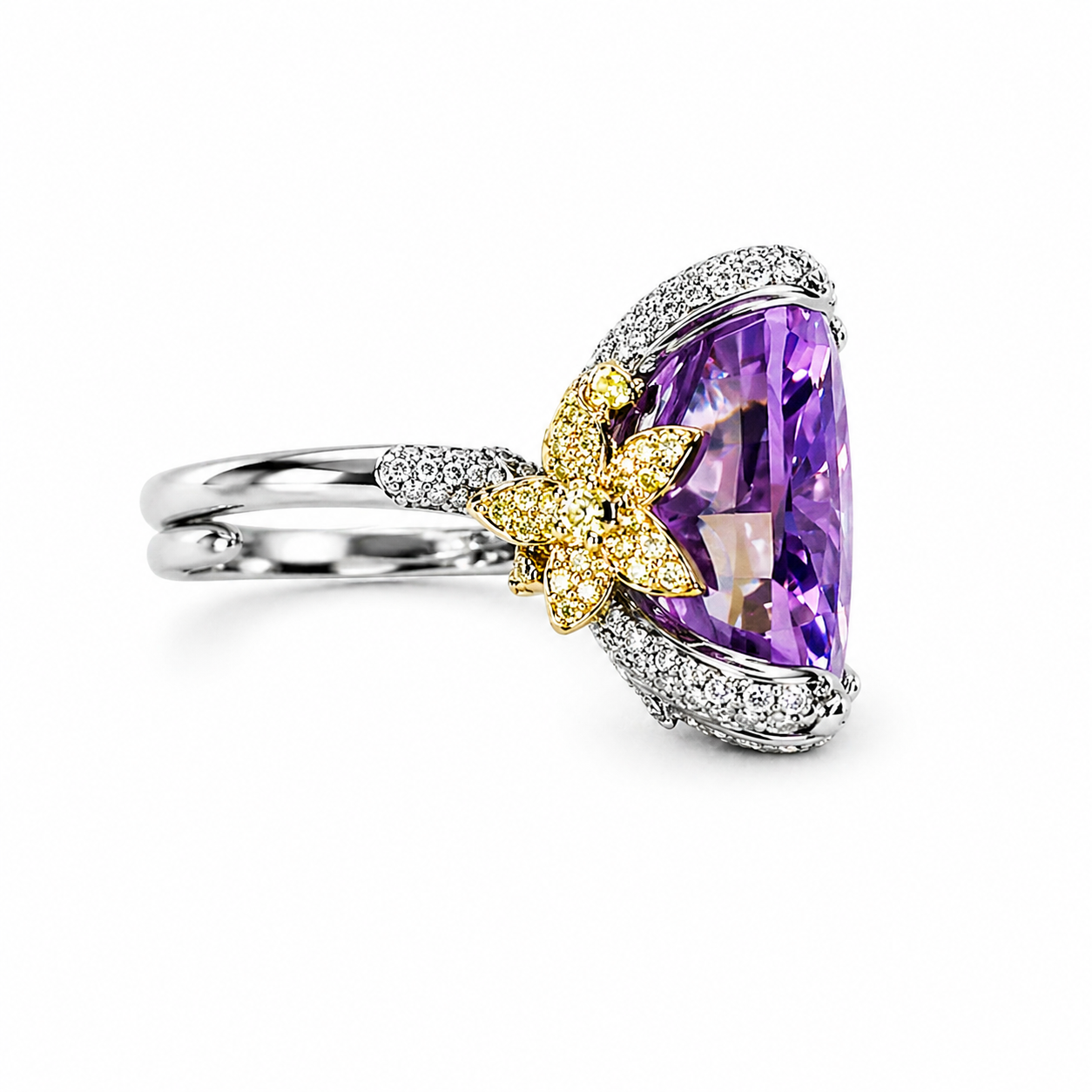 Purple Amethyst Cubic Zirconia Ice Cut American Diamond Gold/Silver Plated Adjustable Ring