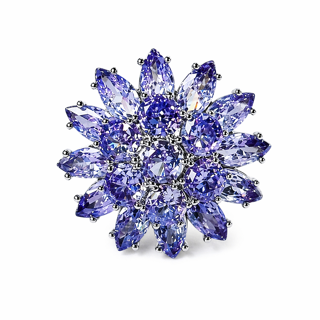 Purple Amethyst Cubic Zirconia Ice Cut American Diamond Silver Plated Adjustable Ring
