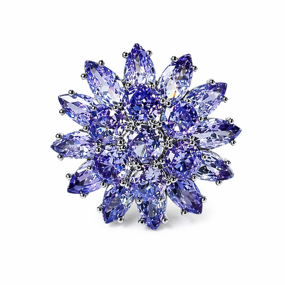 Purple Amethyst Cubic Zirconia Ice Cut American Diamond Silver Plated Adjustable Ring