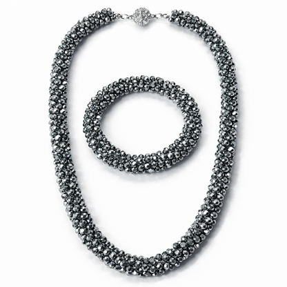 Silver Beads With Magnetic Lock American Diamond Western Bracelet & Necklace Combo