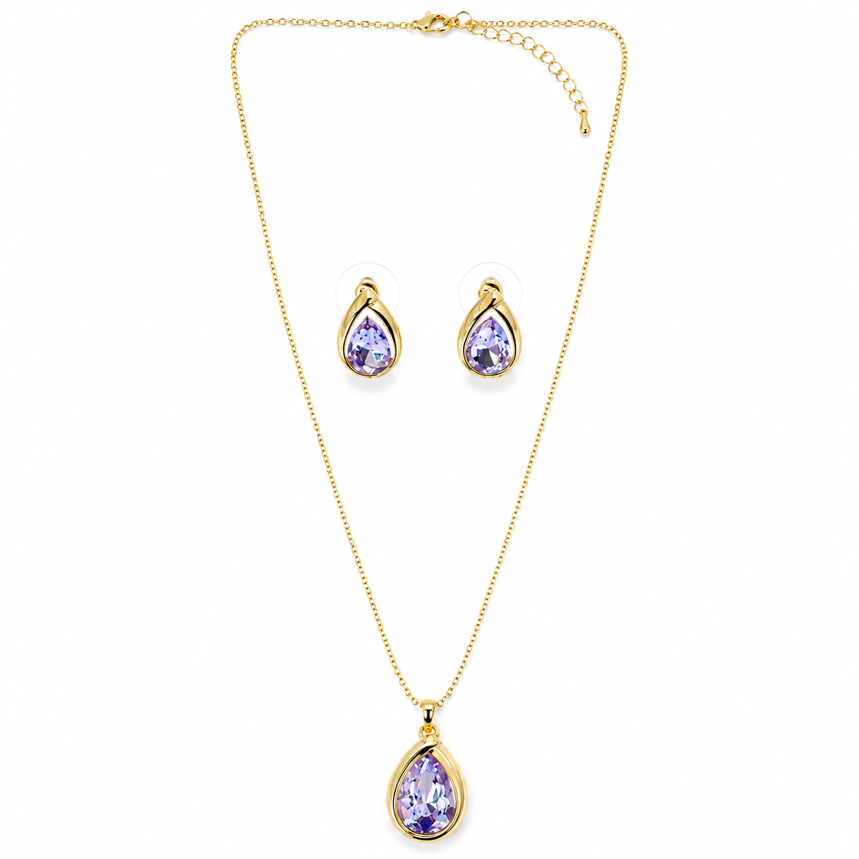 Light Purple Amethyst Cubic Zirconia American Diamond Gold Plated Pendant Set