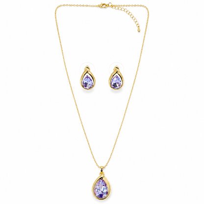 Light Purple Amethyst Cubic Zirconia American Diamond Gold Plated Pendant Set