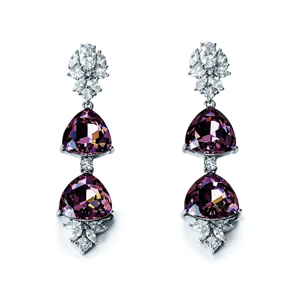 Purple Amethyst Swarovski Crystal American Diamond Silver Plated Earrings