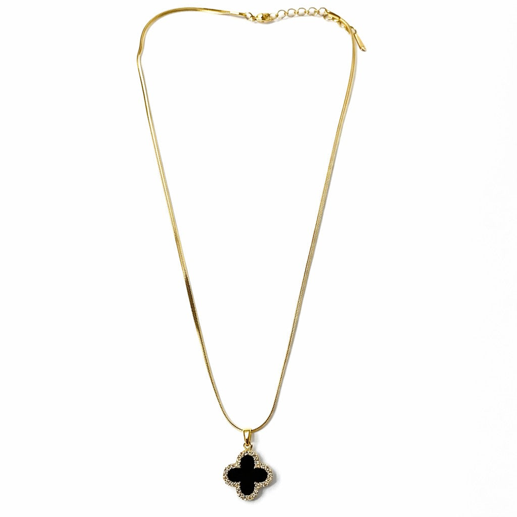 Black Flower Design American Diamond Gold Plated Anti-Tarnish Necklace