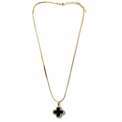 Black Flower Design American Diamond Gold Plated Anti-Tarnish Necklace