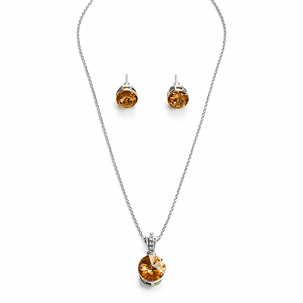 Light Yellow Colorado Topaz Swarovski Crystal Silver Plated Pendant Set