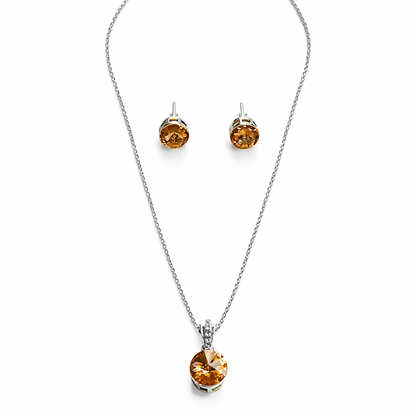 Light Yellow Colorado Topaz Swarovski Crystal Silver Plated Pendant Set