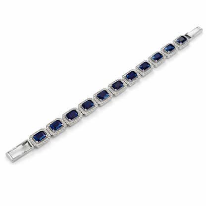 Blue Sapphire Cubic Zirconia American Diamond Silver Plated Bracelet