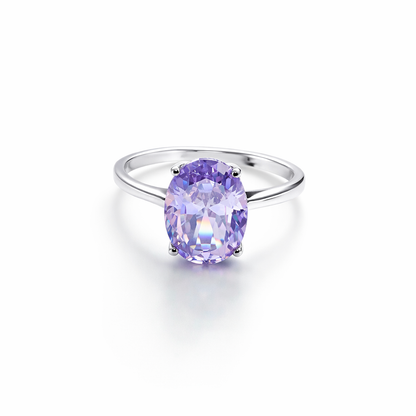 Light Purple Amethyst Cubic Zirconia Ice Cut American Diamond Silver Plated Adjustable Ring