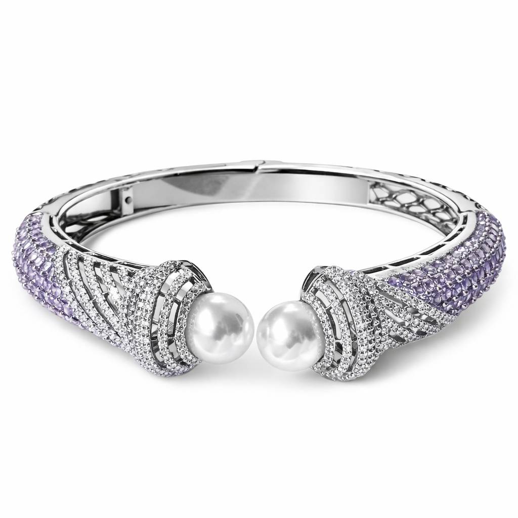 Light Purple Amethyst Cubic Zirconia American Diamond Victorian Plated Bangle Bracelet