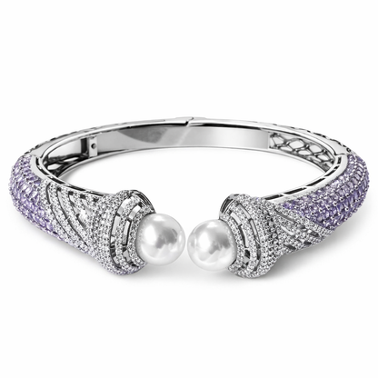 Light Purple Amethyst Cubic Zirconia American Diamond Victorian Plated Bangle Bracelet