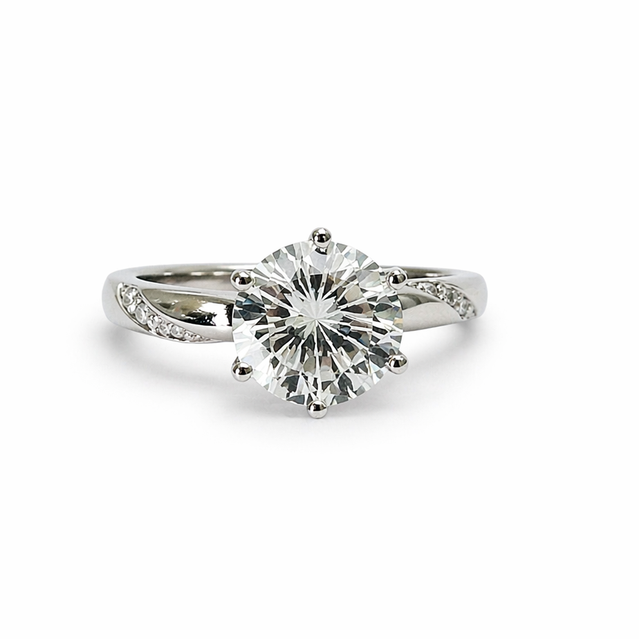 Solitaire Cubic Zirconia Ice Cut American Diamond Silver Plated Adjustable Ring