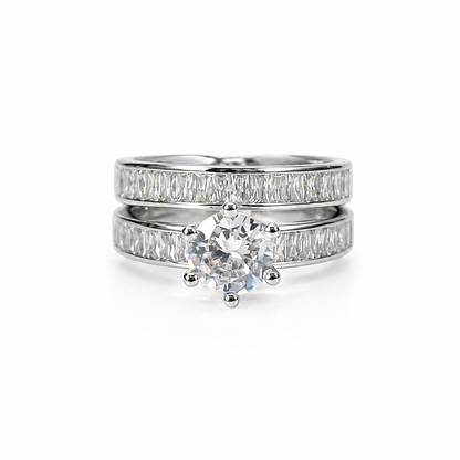 Solitaire Cubic Zirconia American Diamond Silver Plated Adjustable Ring