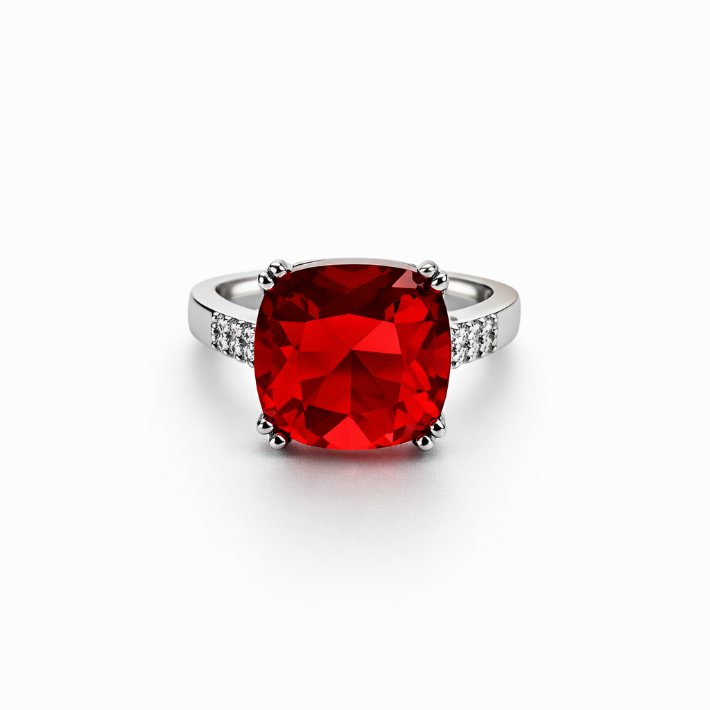 Red Ruby Cubic Zirconia Ice Cut American Diamond Silver Plated Adjustable Ring