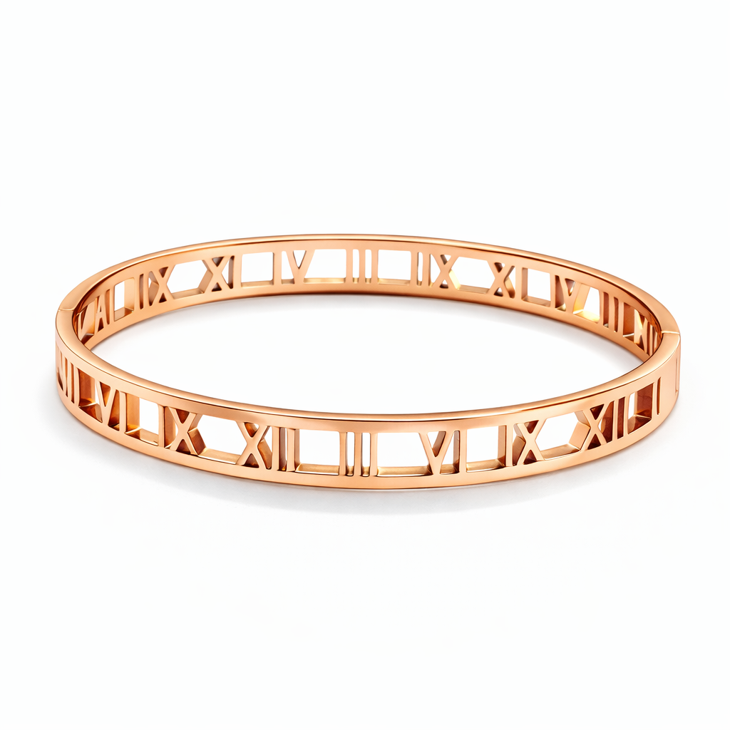 Roman Numbers Rose Gold Plated Bangle Bracelet