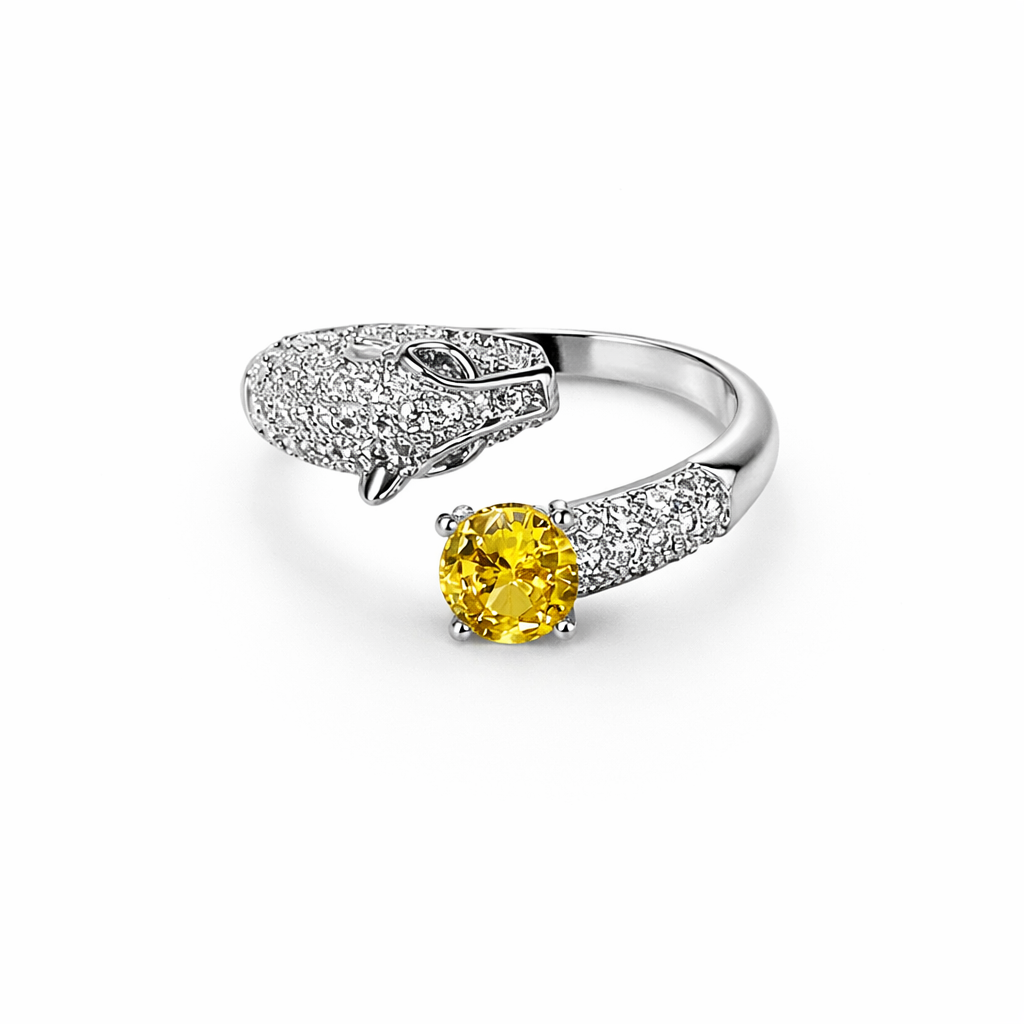 Yellow Topaz Cubic Zirconia American Diamond Silver Plated Adjustable Ring