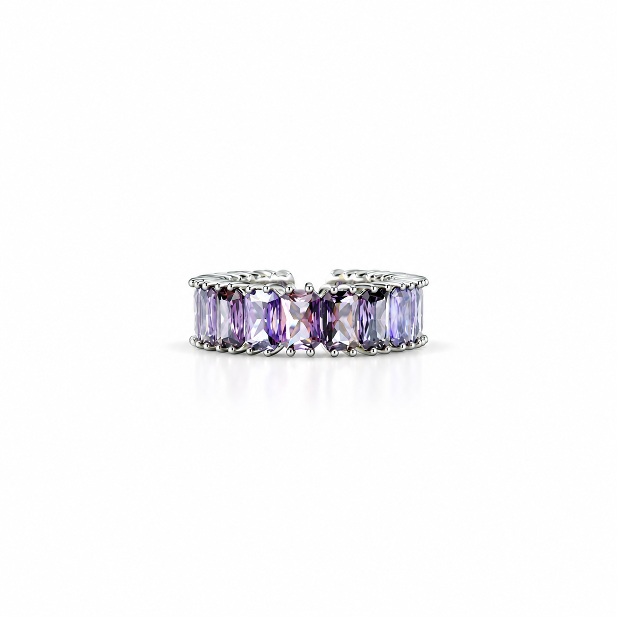 Purple Amethyst Cubic Zirconia Ice Cut American Diamond Silver Plated Adjustable Ring