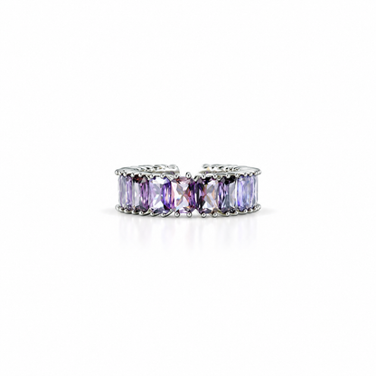 Purple Amethyst Cubic Zirconia Ice Cut American Diamond Silver Plated Adjustable Ring