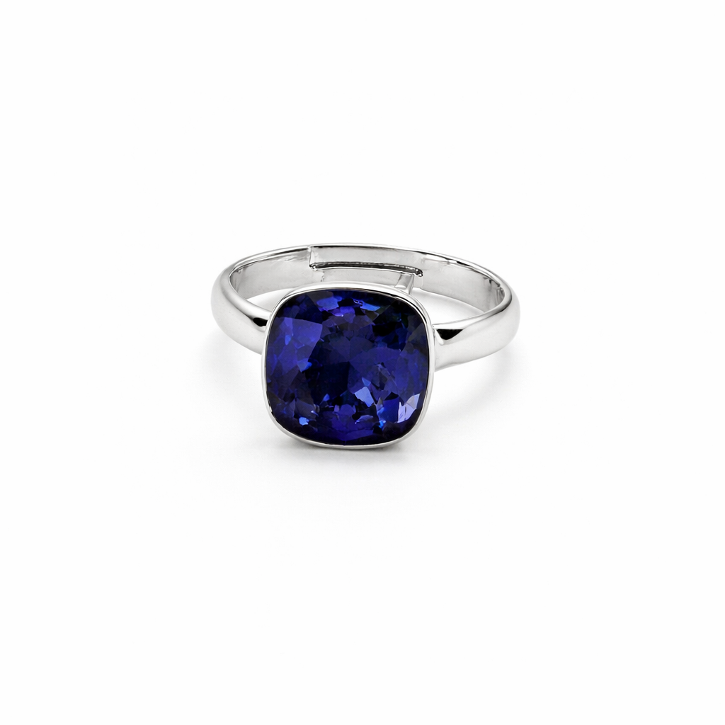 Purple Velvet Swarovski Crystal Silver Plated Adjustable Ring