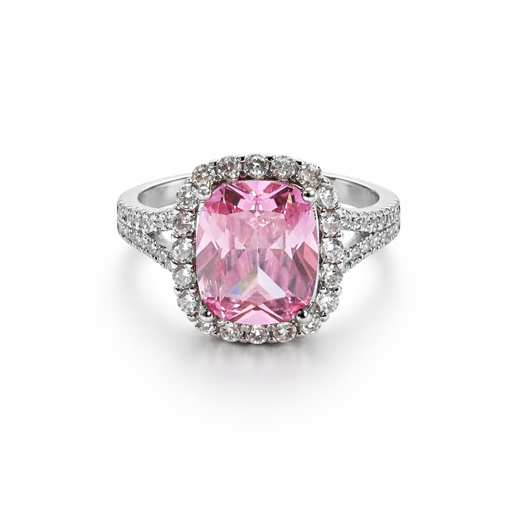 Pink Topaz Cubic Zirconia Ice Cut American Diamond Silver Plated Adjustable Ring