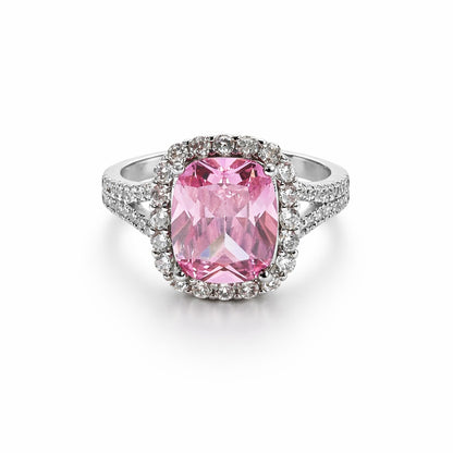 Pink Topaz Cubic Zirconia Ice Cut American Diamond Silver Plated Adjustable Ring