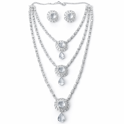 Grey Cubic Zirconia American Diamond Silver Plated Necklace Set