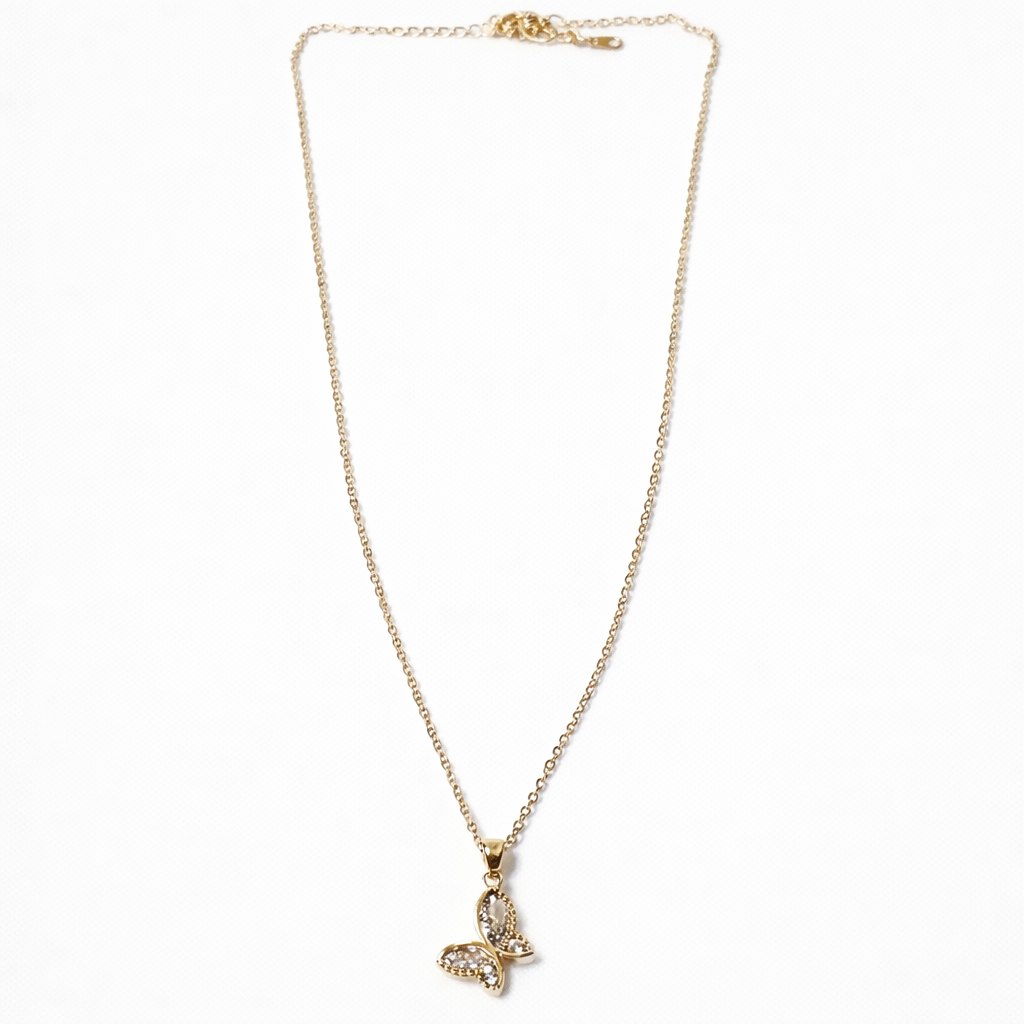 Butterfly Design American Diamond Gold Plated Anti-Tarnish Necklace