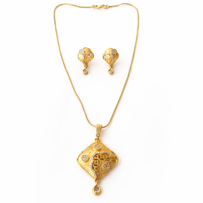 Solitaire Cubic Zirconia American Diamond 1 Micron Gold Plated Pendant Set