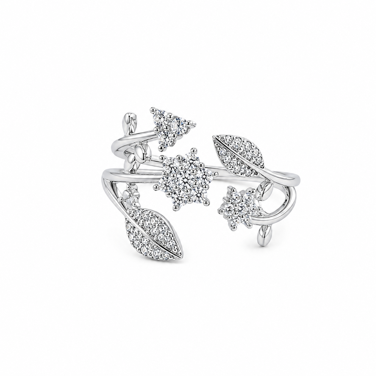 Solitaire Cubic Zirconia American Diamond Silver Plated Adjustable Ring