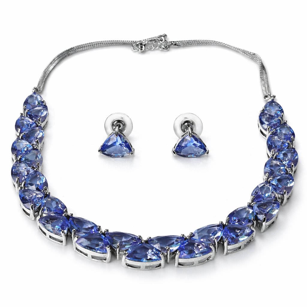 Light Purple Amethyst Cubic Zirconia American Diamond Silver Plated Necklace Set