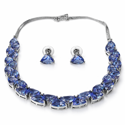 Light Purple Amethyst Cubic Zirconia American Diamond Silver Plated Necklace Set