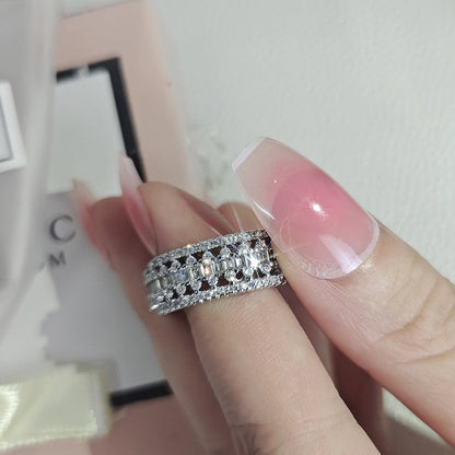 Solitaire Inspired CZ Silver-Plated Adjustable Ring