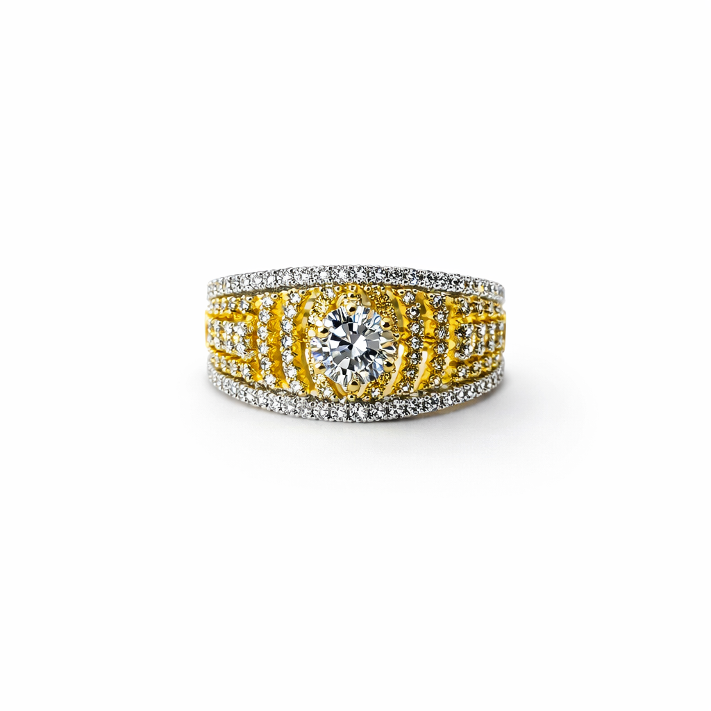 Solitaire Cubic Zirconia American Diamond Gold/Silver Plated Adjustable Ring