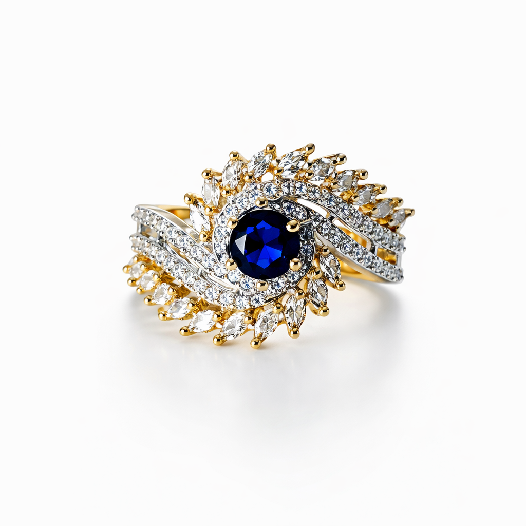 Blue Sapphire Cubic Zirconia American Diamond Gold/Silver Plated Adjustable Ring