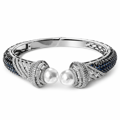 Blue Sapphire Cubic Zirconia American Diamond Victorian Plated Bangle Bracelet