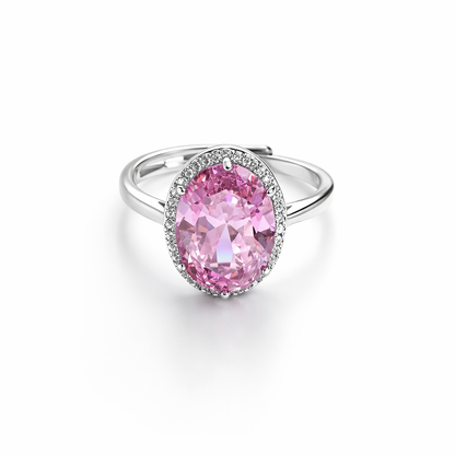 Pink Topaz Cubic Zirconia Ice Cut American Diamond Silver Plated Adjustable Ring