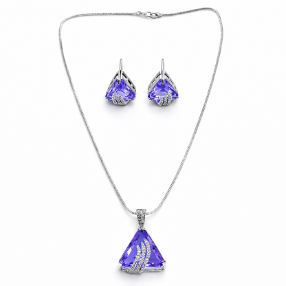 Light Purple Amethyst Cubic Zirconia American Diamond Silver Plated Pendant Set