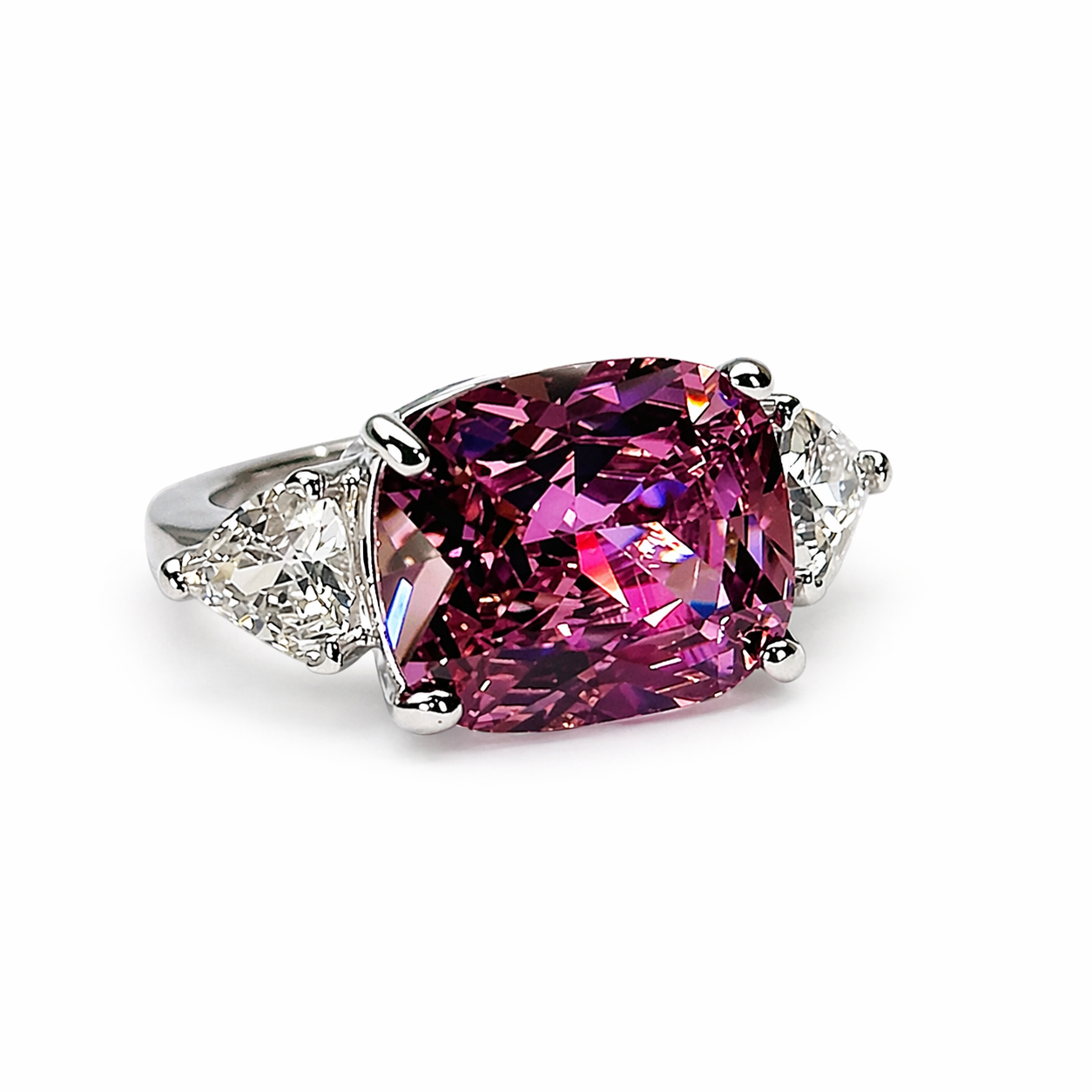 Pink Topaz Cubic Zirconia Ice Cut American Diamond Silver Plated Adjustable Ring